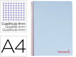 Cuaderno espiral Liderpapel Wonder A4 tapa plástico 80h 90g c/5mm. color celeste